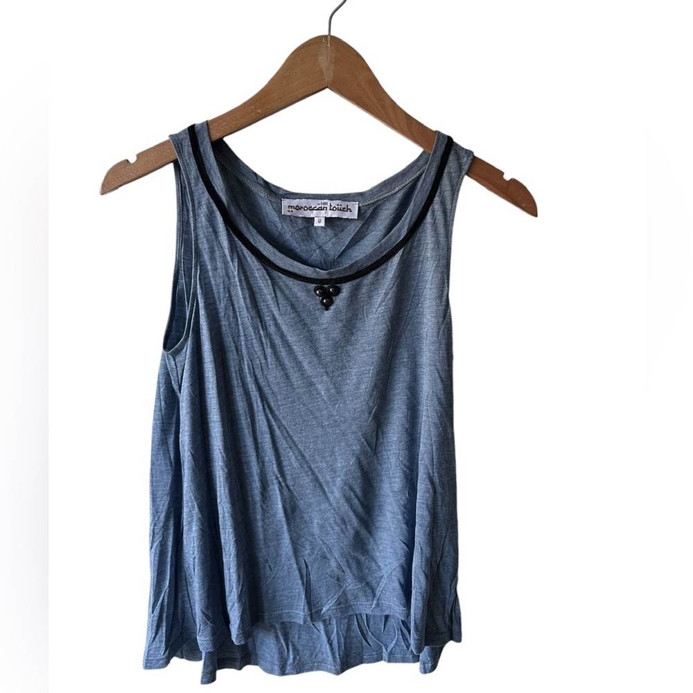 Blue Moroccan Touch Tank Top with Black Embellishments